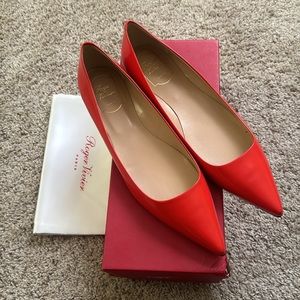 ROGER VIVIER, Women's Orange Patent Leather Flat Shoes, Size Euro 40